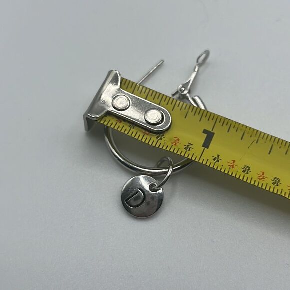 Choice of Silver-tone 1-in Hoops with Dangling Initial Charm (A-Z) - Picture 7 of 11